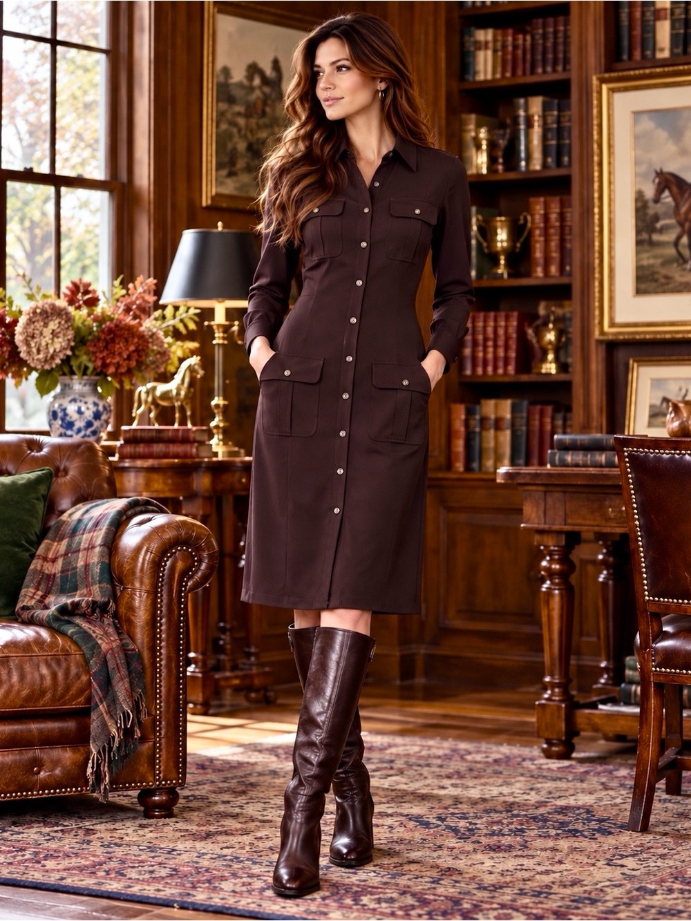 Lauren Ralph Lauren Dark Brown Button-Front Shirt Dress
